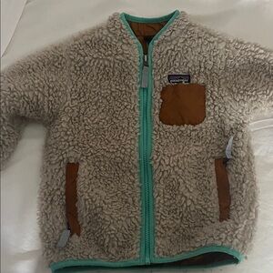 Patagonia Cream Fleece Jacket with Brown and Teal Accents